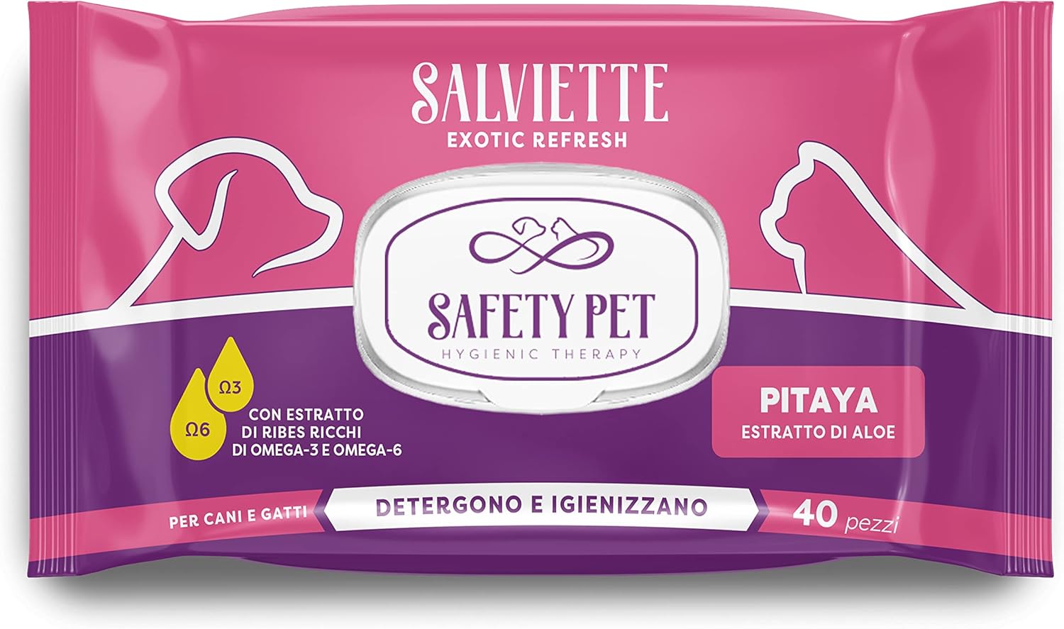 Exotic Refresh Salviette per Cane/Gatto 40 Pezzi Pitaya con Estratti di Aloe