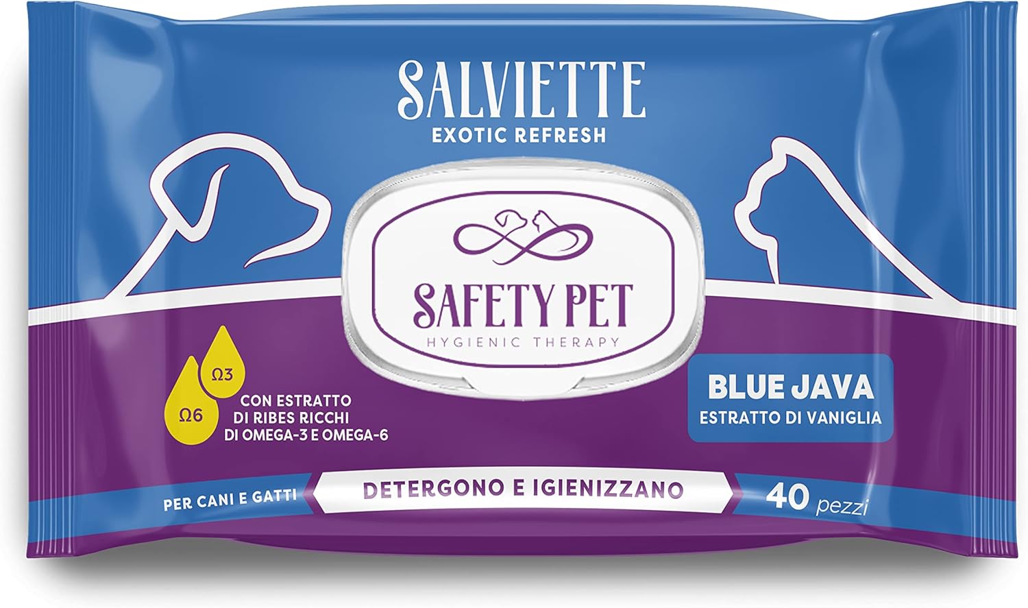 Exotic Refresh Salviette per Cane/Gatto 40 Pezzi Blue Java Estratti di Vaniglia