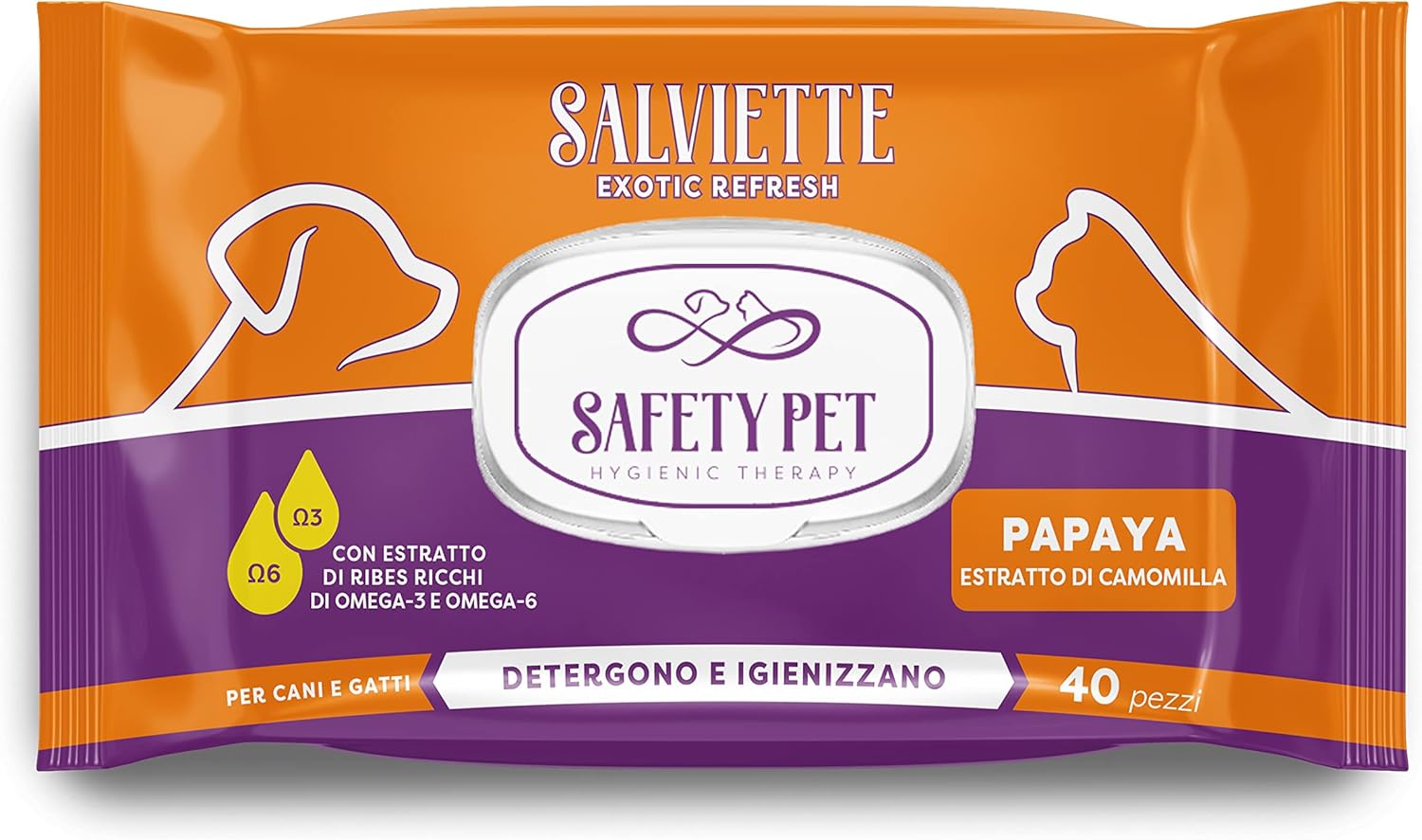 Exotic Refresh Salviette per Cane/Gatto 40 Pezzi Papaya Estratto di Camomilla