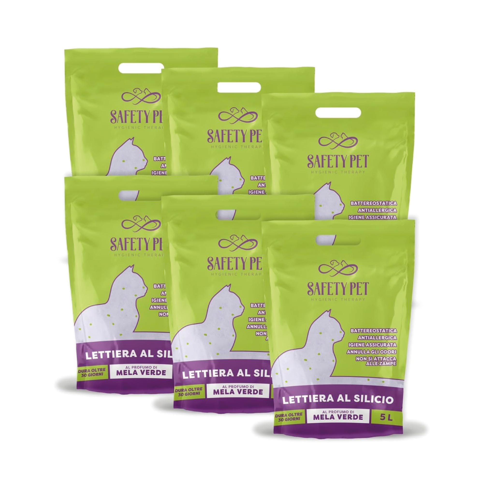 Lettiera per Gatti in Silicio Super Assorbente Maxi Formato 30 LT Mela Verde