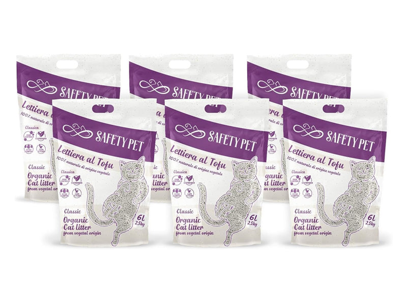 Lettiera Tofu Safety Pet Agglomerante Biodegradabile Ecofriendly orgine vegetale CARBONE CON CLOREXIDINA smaltibile nel wc antiodore di lunga durata 36lt